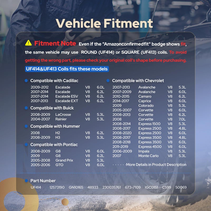 ENA مجموعة ENA من 8 حزم لفائف الإشعال الدائرية لـ 5.3 V8 متوافقة مع شيفروليه GMC سيلفرادو سوبربان تاهو كورفيت يوكون سييرا كانيون سافانا SS SSR 08 2009 2010 2011 2012 2013 2014 2015 2016 2017 لـ UF414 - Image 4